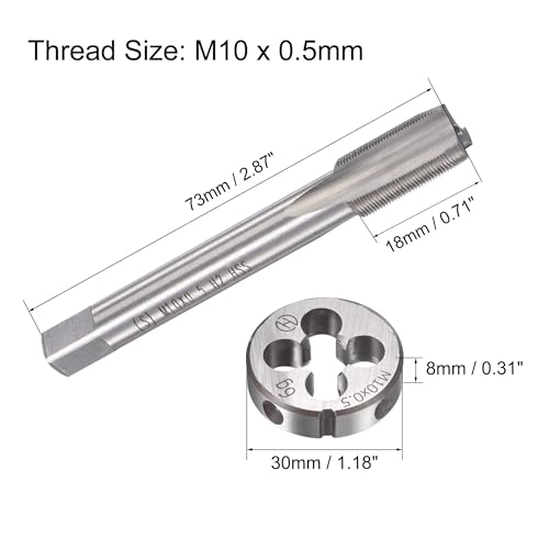 TOP-VIGOR M10 x 0.5mm Metric Tap and Die Set, Machine Thread Screw Tap with Round Threading Die - Image 2