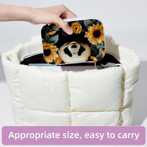 Boîte à bijoux panda et tournesol double couche pour bagues et colliers