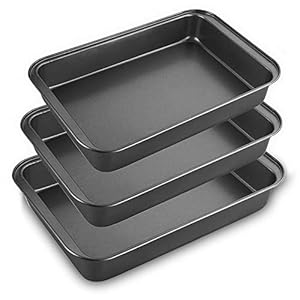 STARVAST Non Stick Oven Baking Trays, 3 Pieces Carbon Steel (PFOA Free) Roasting Tins Pans – Black