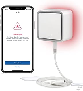Eve Water Guard - Smart Home Water Leak Detector, 2 m sensing cable (extendable), 100 dB siren, water-leak alert, HomeKit, Bluetooth, Thread