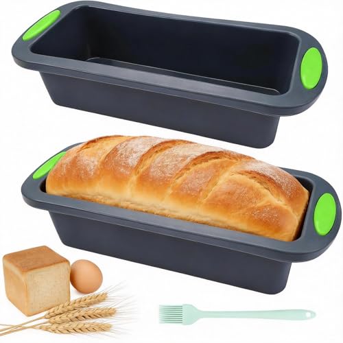 2 Stück Silikon brotbackform Rechteckig, Kuchenform Kastenbackform mit Bürste, Anti Haftende Silikon Backform Kastenform, Kuchenform aus Silikon für Kuchen, Brot, Lasagne, Brownies, 28 x 12 x 6,5 cm