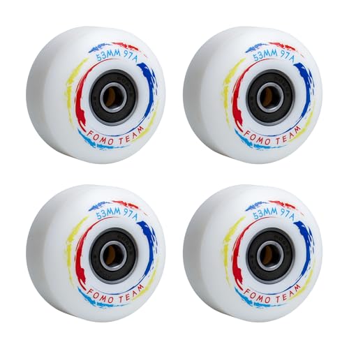 fomo team Skateboard Rollen Skateboard Räder, 53X33 mm 97A 4Stück Straßenräder mit ABEC-9 Kugellagern mit T-Tools für Skateboard-Ersatzräder 4pcs