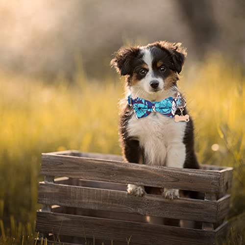 Ytfu Bowtie Dog Collar Cute Dog Collars For Males Dogs,Adjustable Fancy Dog Collar For Medium Dogs Boy Dog Collar,Quick Release Dog Collar With Safety Metal Buckle (M,Blue Flower) #TOP4