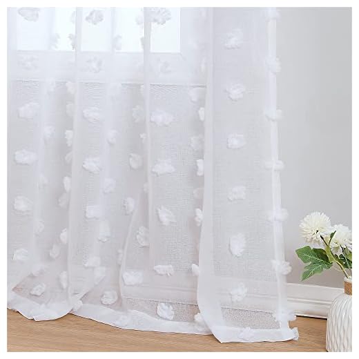 BOODII White Curtains 84 inches Long 2 Panels Rod Pocket Sheer White Curtains for Living Room Pom Pom Sheer Curtains Bedroom Light Filtering Privacy White Window Drapes Boho Floor Length Voile 52x84