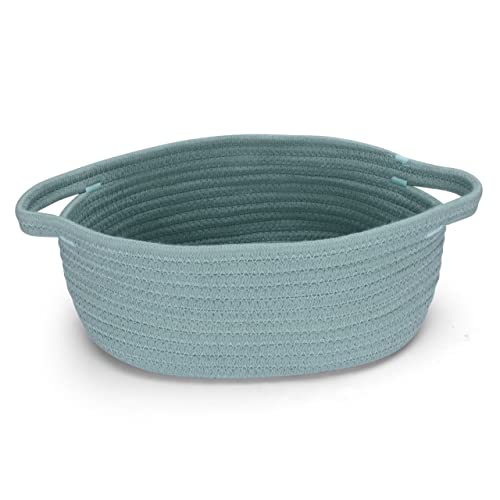 XUANGUO Small Woven Basket Cute Oval Cotton Rope Baby Gifts Baskets with Handle Empty Wicker Storage Baskets For Kids Cat Dog Toy Nursery Bin Easter Basket Light Green