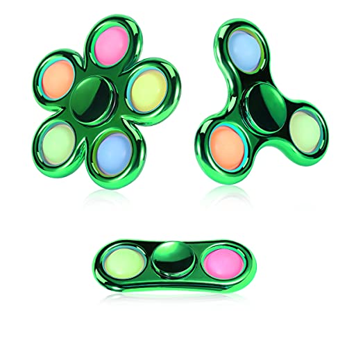 Jawhock 3 Pack Pop Fidget Spinner, Simple Fidget Popper Spinner, Push Pop Bubble Fidget Spinner, Metal-Looking Fidget Finger Spinner For Stress Relief Sensory Toys For Children-Green #TOP26