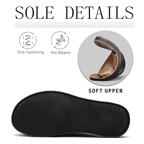 Men's Leather Flat Slides Sandals with Hand Stitched Comfortable Open Toe Soft Platform Slip On Slippers Summer Anti-Slip Beach Walking Sandals4