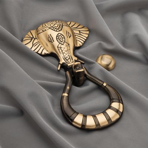 Image of COMPASS Lambodhar Design Brass Home Decor | Door Decor | Door Knocker with Antique Finish | 8.3 inch | Pack of 1
