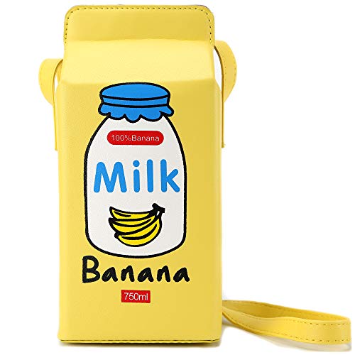QiMing Banana Milk Box CrossBody Purse Bag,PU Phone Shoulder Wallet for Women Girl