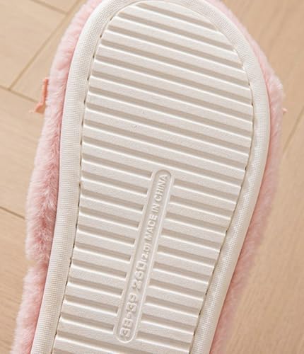 Bow Stylish Elegant Fluffy Indoor Slippers Warm Faux Fur Winter Shoes Soft Sole Open Toe Slippers for Women 20254