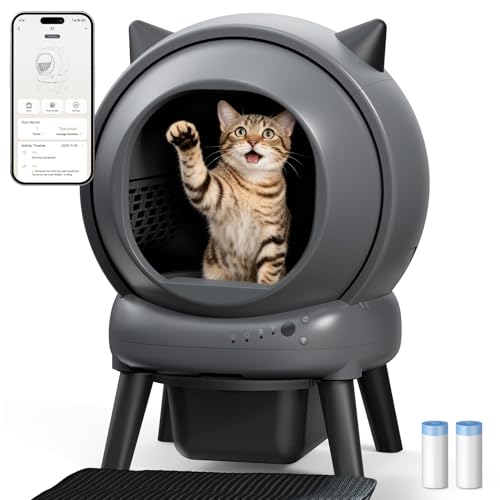 Self Cleaning Litter Box, E2 Cat Litter Box Automatic Cleaning, Robot Litter Box with 2 Rolls Waste Bag and Litter Mat, Black
