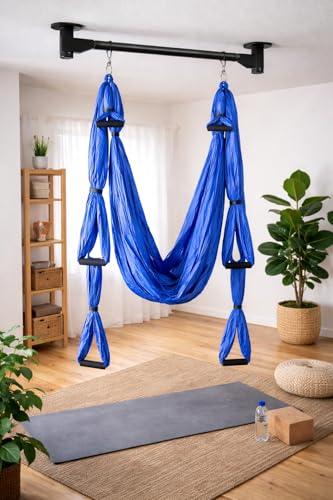 Hamac de yoga aérien bleu FFITNESS pour asana et swing anti-gravité unique