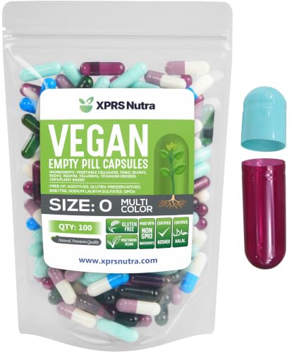 Image of XPRS Nutra Size 0 Empty Capsules - 100 Count Empty Vegan Capsules - Vegetarian Pills - DIY Vegetable Capsule Filling- Veggie Pill Caps for Do-It-Yourself Supplements (Multi Color)