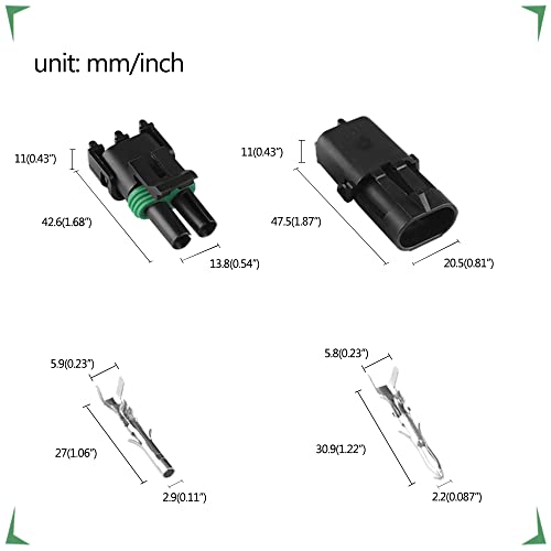 MUYI 10 Kit 2 Pin Waterproof Connector for 20-14 AWG Wire Harness 2.5mm Series Automotive Electrical Plugs with Replacement Terminal Pins Sockets and Spudger - Thumbnail 3