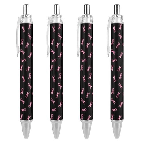 Bolígrafos retráctiles finos de 0,5 mm con cinta rosa, pack de 4 unidades