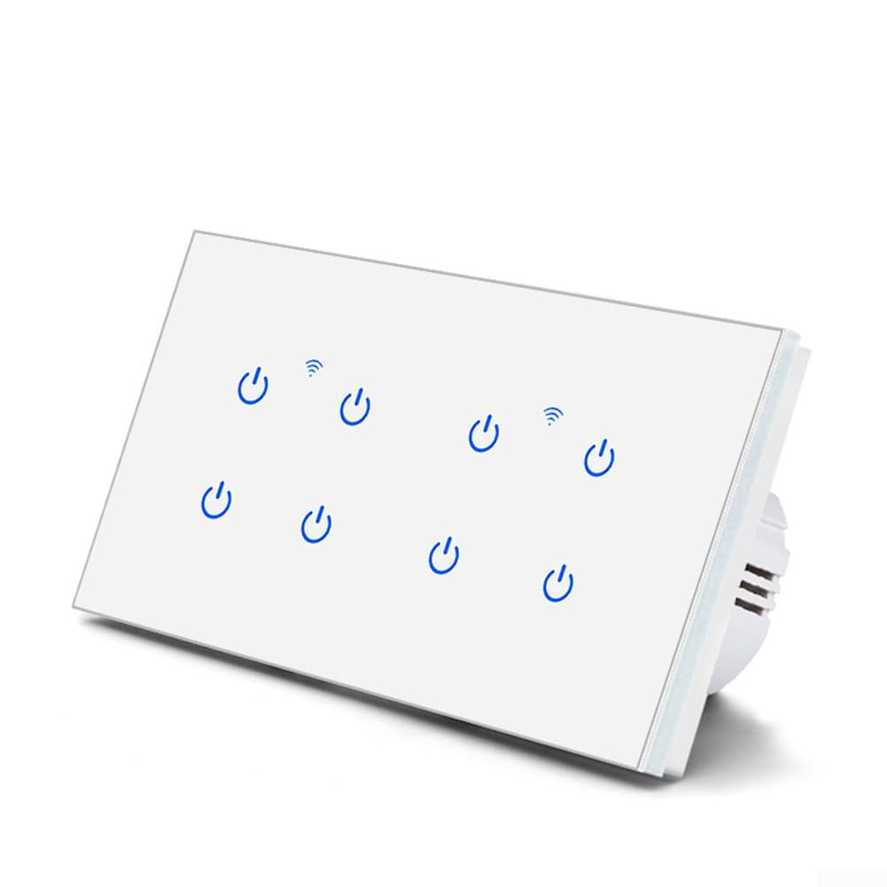 For Tuya App Smart Light Switch, WiFi Touch Switch With Voice And App Remote Control 220V 10A Energy Saving And Incandescent Lamps For Home Automation (8 Gang)