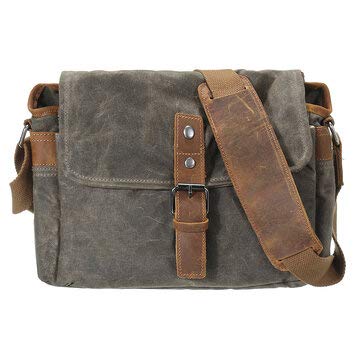 BouBou Retro Canvas Leather Trim DSLR SLR Shockproof Camera Messenger Vintage Bag Bolsas De Hombro Impermeables   Verde Militar