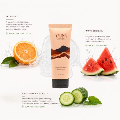 Image of YAUNA Hydrating Gel Face Wash | Hydrates - Cleanses - Refrehes | Gentle Cleanser with Vitamin C, Watrmelon, Cucumber | Removes Dirt, Excess Oil & Impurities | For Soft, Healthy & Glowing Skin | For All Skin Types | 100ml
