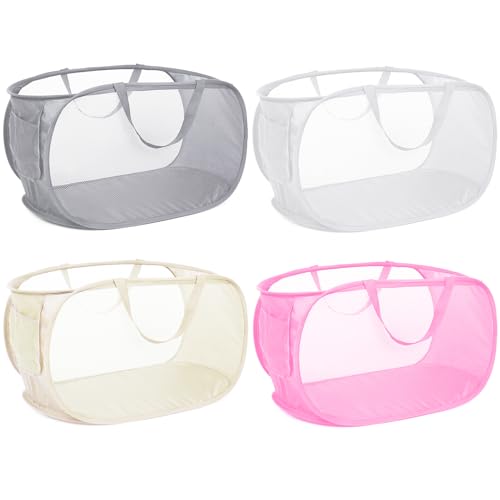4 Pack Collapsible Laundry Baskets, Foldable Laundry Basket with Pocket,