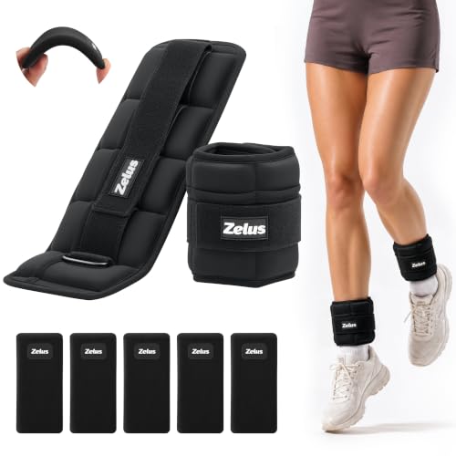 ZELUS 1 Pair Adjustable Ankle Weights, 5-10 lb Z-Fit Ankle Weights for Women Men, Ultra Thin Leg Weights for Women with Adjustable Straps, 1-5 lb per Arm Weight for Gym Home Yoga Jogging Walking