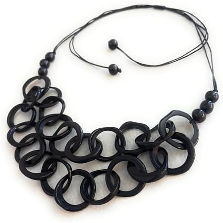 Tagua necklace in Black TAG787, tagua nut jewelry, 2 strands bib necklace image 4