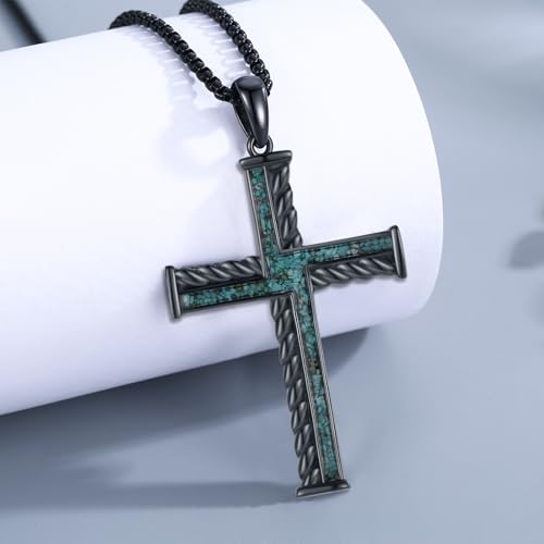TwoAnts Turqupise Cross Necklace for Men 925 Sterling Silver Black Cross Pendant Boho Western Necklace Christian Jewelry Gifts for Women by TwoAnts - Used condition - Image 5