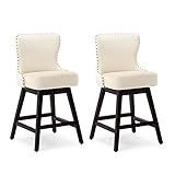 Cozyman Counter Height Bar Stools Set of 2, 26" H Swivel Bar Stool with Back, Linen Fabric Counter S