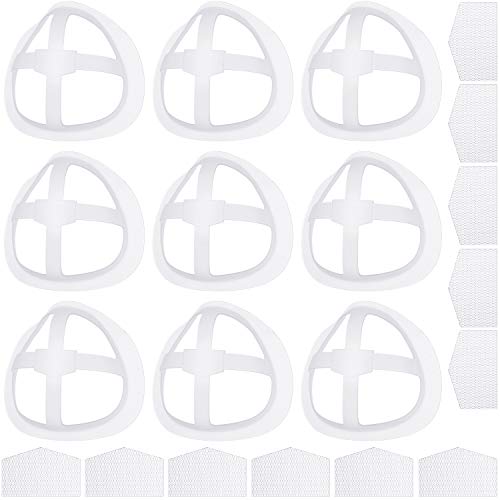 20 Pieces Nose Pads Lipstick Protection Bracket Internal Protective Support Bracket 3D Face Nose Mouth Bracket with 20 Pieces Hook and Loop to Increase Breathing Space Help Breathe Smoothly (White)