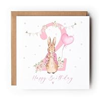 Girl's Second Birthday Card, Pink Flopsy Bunny, Age 2 Card