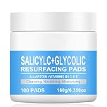 100PCS Salicylic Acid & Glycolic Acid Pads – Exfoliating Facial Peel Pads for Face Cleansing - Exfoliating Resurfacing Facial Cleanser Pad Even Skin Tone - Remove Blackhead,Smooth Skin