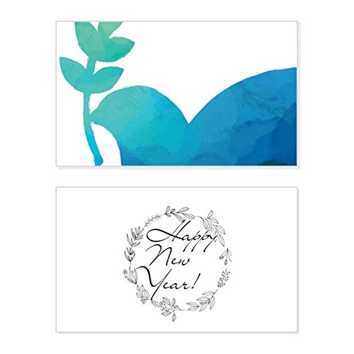 Tarjeta de Año Nuevo con diseño botánico azul y mensaje de bendición conmemorativa