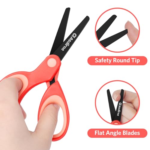 Asdirne Left Handed Kids Scissors, Safety Children Scissors, Craft Scissors with Blunt Tip Stainless Steel Blades and Soft Grip, Great for Home and School, Assorted Color, 13.5cm, 3 Pack 3 416DfgrTH7L