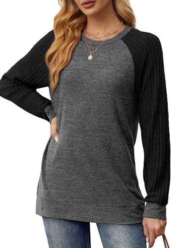 Image of Saloogoe Tunic Sweatshirts for Women Crewneck Lightweight Sweaters Raglan Long Sleeve Shirts Fall Fashion Tops 2026