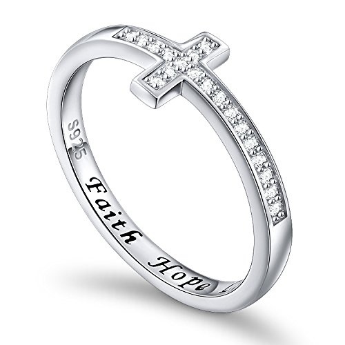 Flyow Anello in argento Sterling 925 con croce laterale incisa in bianco, Argento, Nessuna pietra preziosa