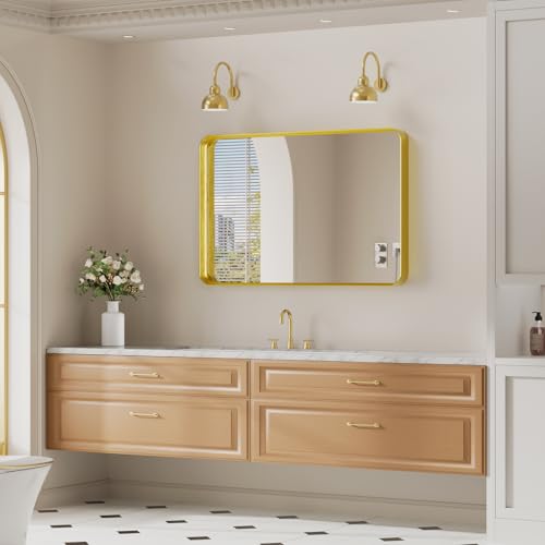 Image of Koonmi Gold Bathroom Mirror, 24x35 Shatterproof Wall Vanity Mirror