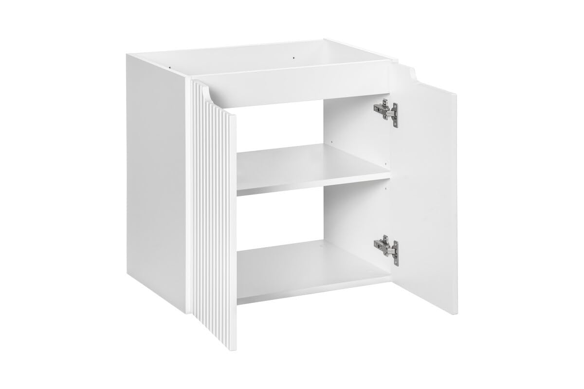 Deconation Ensemble Salle De Bain Meuble Double Vasques + Plateau Effet Chêne 140 Cm - A Portes + Tiroirs - Astral Blanc