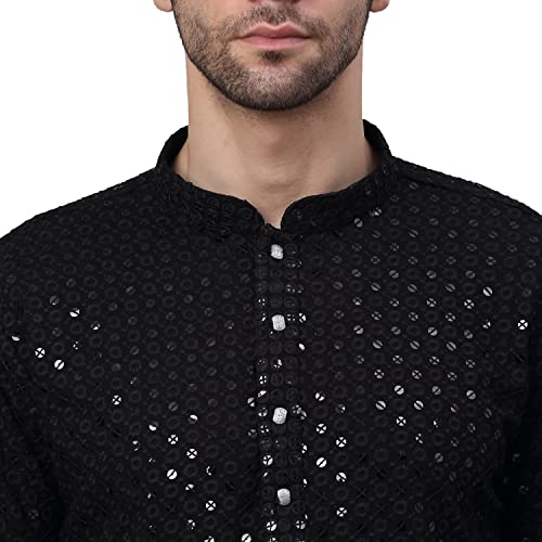 Image of Jompers Men's Regular Fit Cotton Chikankari Embroidered and Sequence Kurtas