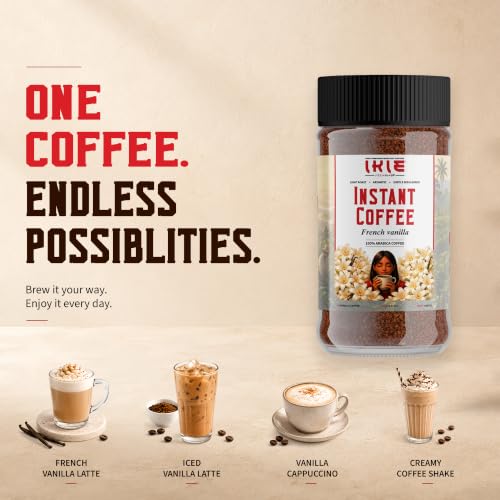 Image of IKIE French Vanilla Instant Coffee Powder 100g | 100% Arabica | Rich Creamy Vanilla Flavour | No Chicory | 50 Cups | Cafe Style Coffee in seconds