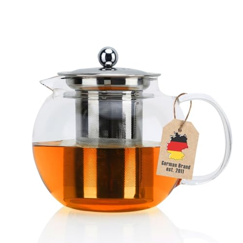 Intirilife Théière avec Filtre en Clair – 650ml Tisanière en Verre Borosilicaté avec Poignée Résistante à la Chaleur – Approprié pour Les Boissons...