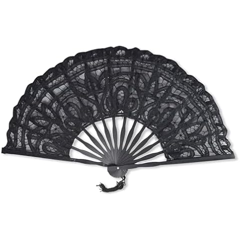 Lace Hand Fan Black Open Length 50cm / 20" by Gothi Creations Bridal, Dance, Party Favours (Black) Cover