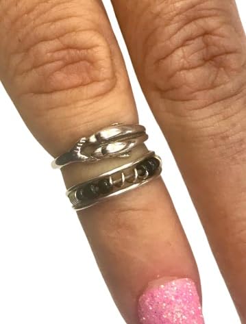 Miniatura 2 de set of 2 sterling silver 9.25 Toe Hand or Body Ring. Adjustable. Made In mexico. Handmade - Dolphin black stones