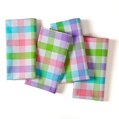 Native Fab Easter Checked Cloth Dinner Napkins Set of 4, 100% Cotton 18"x18", Soft, Reusable Table Napkin, Absorbent Hotel Quality, Machine Washable, Daily Dining, Everyday Use - Multi Colors