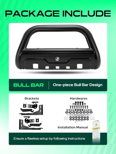 Image of YHTAUTO 3.5 inch Bull Bar Push Bar with Skid Plate Light Mount Fit Ram Models, 1500 2019-2024, Alloy Steel Brush Guard for Truck Front Bumper Off Road Accessories