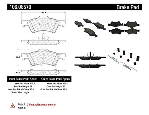 Image of Centric 106.08570 POSI-QUIET XT Automotive Front Brake Pads for Select 2001-2007 Chrysler (Town&Country, Voyager), 2001-2007 Dodge (Caravan, Grand Caravan)