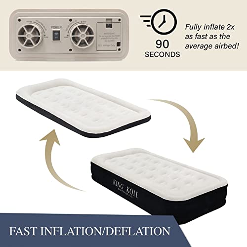 King Koil Luxury Twin Size Air Mattress With Built-In High Speed Pump For Camping, Home & Guests - Airbed / Inflatable Blow Up Mattress Waterproof #TOP5