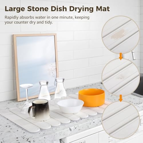 Tapete de piedra para secar platos grande y plegable con base de malla 3