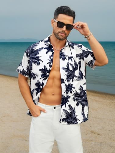 Men's Hawaiian Shirt Casual Short Sleeve Button Down Shirt Coconut Print Summer Beach Shirt with Pocket2