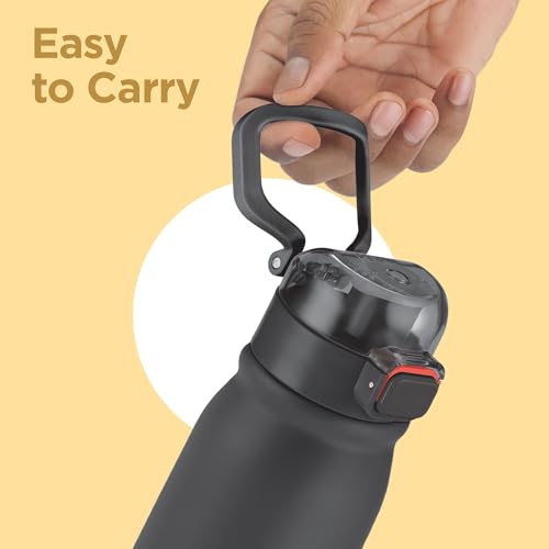 Image of MILTON Reva 1000 ISI Certified Stainless Steel Water Bottle with Twin Lid Sip or Gulp, 1 Litre | Single Wall, BPA-Free, Leakproof | Sturdy Handle | Ideal for Home, Office, Gym & Travel, Black