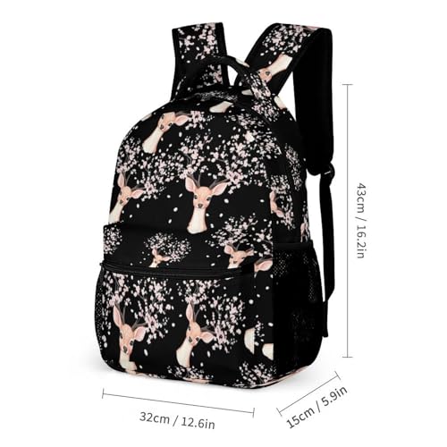 Cute Deer with Flower Antlers Cute Print Backpack Set of 3 Portable Lunchbox Pencil Cases for Daily Travel2