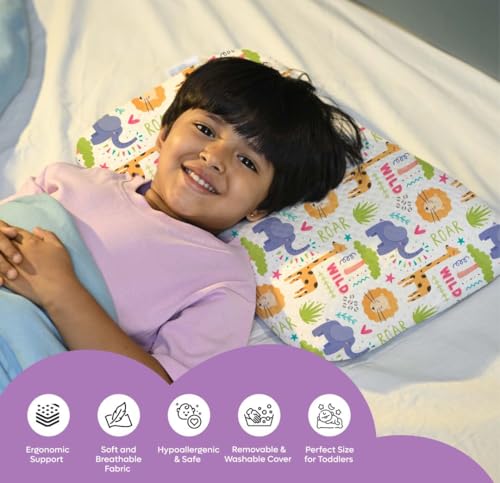 Image of Premium Memory Foam Baby & Toddler Pillow | Head,Neck & Back Support Cushion | Washable Removable Cover | Ideal for Sleeping,Reading & Resting | Age 2to9 Year | 20.5x11.5x2.5in, Animal Print